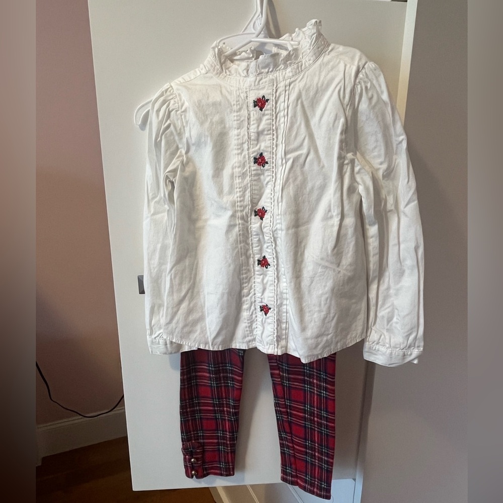 Janie and Jack White Ruffle Blouse with Red Plaid Pants Set